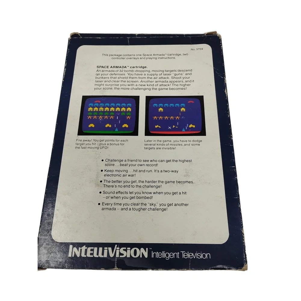 Mattel Intellivision Space Armada Game Boxed 1981 Retro Sci-Fi Shooter Cartridge